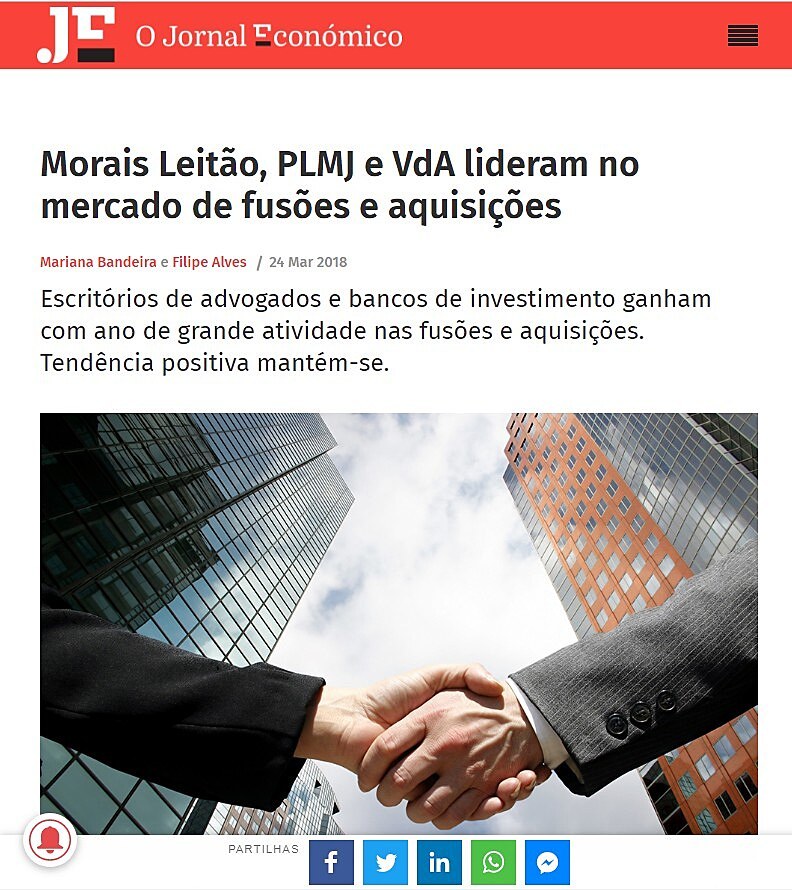 Morais Leito, PLMJ e VdA lideram no mercado de fuses e aquisies